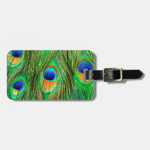 Etiqueta Para Maletas Impresión de plumas de pavo real coloridas