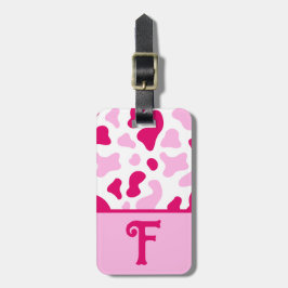 Etiqueta Para Maletas Impresión de vaca rosa, inicial del niño de bloque
