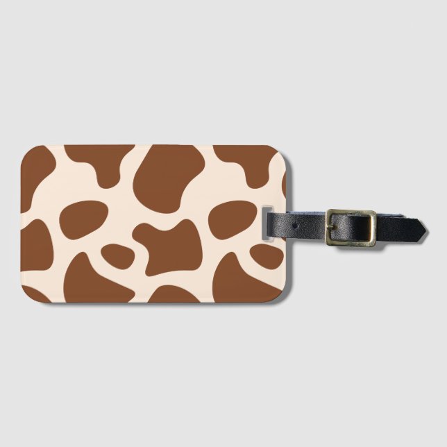 Etiqueta Para Maletas Impresión de vaca rosa y marrón (Anverso horizontal)