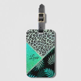 Etiqueta Para Maletas Impresión personalizada de leopardo tropical Purpu