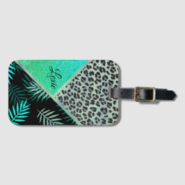 Etiqueta Para Maletas Impresión personalizada de leopardo tropical Purpu