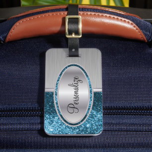 Etiqueta Para Maletas Impresión verde azulada de acero de pincel y Purpu