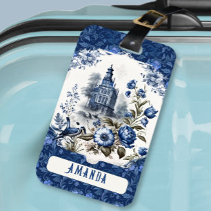 Etiqueta Para Maletas Impresionante castillo floral Blue toile de jouy m