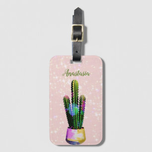 Etiqueta Para Maletas Increíble, Guay, Pink Sparkly, Cactus