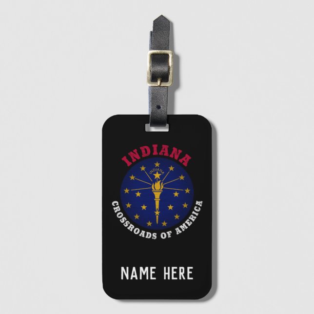 ETIQUETA PARA MALETAS INDIANA CRUZA LA BANDERA ESTATAL (Anverso vertical)