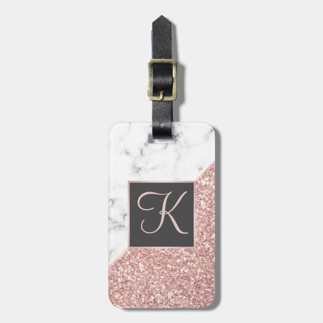 Etiqueta Para Maletas Inicial con monograma de mármol blanca del (Frente Vertical)