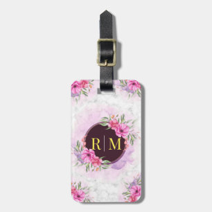 Etiqueta Para Maletas Inicial de Letra de Monograma de Nombre Floral de