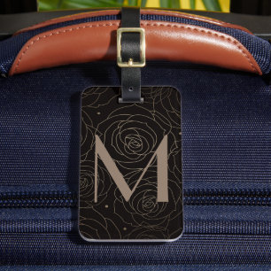 Etiqueta Para Maletas Inicial de Monograma Flor de Rosa Oscura Gradiente