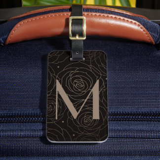 Etiqueta Para Maletas Inicial de Monograma Flor de Rosa Oscura Gradiente