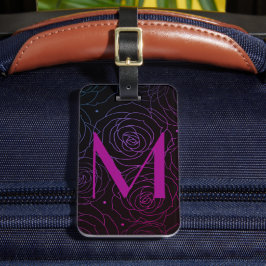 Etiqueta Para Maletas Inicial de Monograma Flor de Rosa Oscura Magenta P