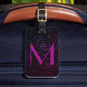 Etiqueta Para Maletas Inicial de Monograma Flor de Rosa Oscura Magenta P