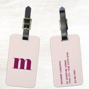 Etiqueta Para Maletas Inicial de monograma moderno rosa rubor burgundy
