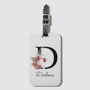 Etiqueta Para Maletas Inicial Floral Boho Rosa Monogramada D