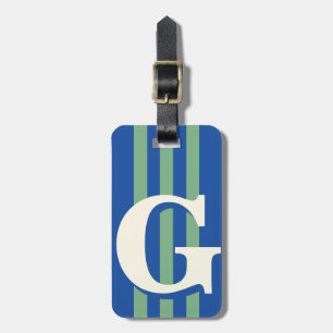 Etiqueta Para Maletas Inicial Personalizada en Negrita, Raya Azul y Verd