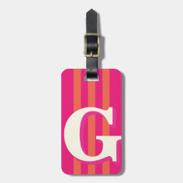Etiqueta Para Maletas Inicial Personalizada Negrita, Raya Rosa y Naranja