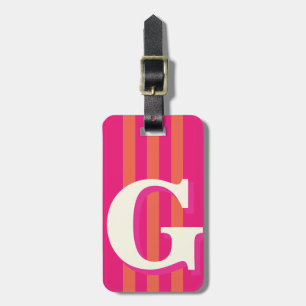 Etiqueta Para Maletas Inicial Personalizada Negrita, Raya Rosa y Naranja