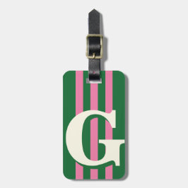 Etiqueta Para Maletas Inicial Personalizada Negrita, Raya Rosa y Verde