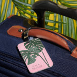 Etiqueta Para Maletas Iniciales Bodas personalizadas de la hoja de palma<br><div class="desc">Etiqueta de portaequipajes Boda personalizada de hojas de palma verde rosa</div>