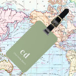 Etiqueta Para Maletas Iniciales de monograma blanco verde salado<br><div class="desc">Un fondo de color verde sabio a la moda. Personalice y agregue sus letras de monograma y nombre completo en la parte delantera. Su información de contacto en la parte posterior.</div>