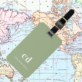 Etiqueta Para Maletas Iniciales de monograma blanco verde salado