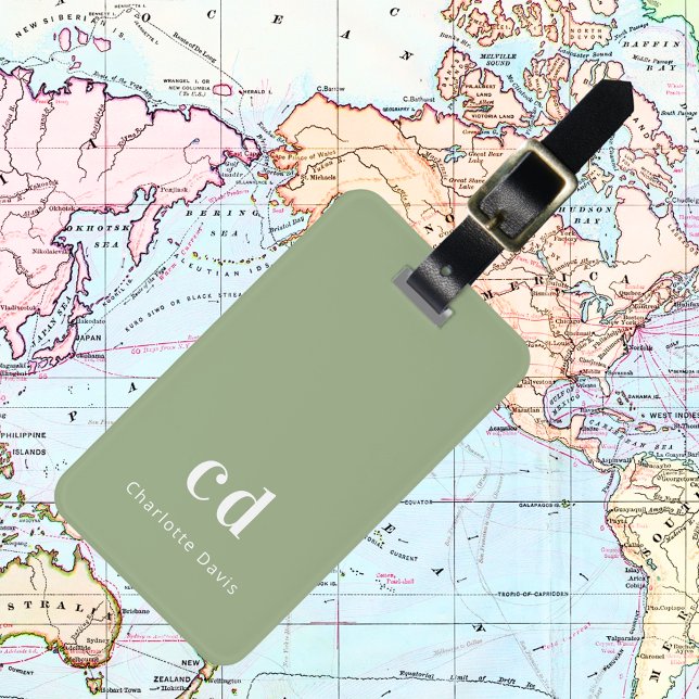 Etiqueta Para Maletas Iniciales de monograma blanco verde salado (Subido por el creador)