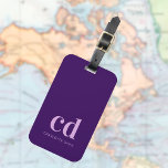 Etiqueta Para Maletas Iniciales de monograma de personalizado púrpura mo<br><div class="desc">Fondo morado profundo de las mujeres y las niñas,  texto rosado. Personalice y agregue sus iniciales de monograma y un nombre.</div>