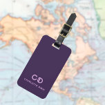 Etiqueta Para Maletas Iniciales de monograma de personalizado púrpura mo<br><div class="desc">Fondo morado profundo de las mujeres y las niñas,  texto rosado. Personalice y agregue sus iniciales de monograma y un nombre. Atrás: añadir información de contacto</div>
