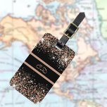Etiqueta Para Maletas Iniciales de monograma de purpurina de oro de rosa<br><div class="desc">Negro elegante con rosa de oro falso polvo purpurina,  chispas. Personalice y agregue sus letras de monograma,  iniciales.</div>