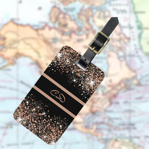 Etiqueta Para Maletas Iniciales de monograma de purpurina de oro de rosa