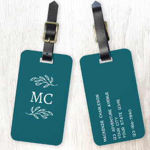 Etiqueta Para Maletas Iniciales de monograma personalizadas hoja botánic