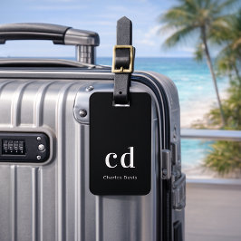 Etiqueta Para Maletas iniciales de nombre blanco negro minimalista moder