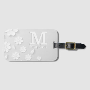 Etiqueta Para Maletas Iniciales de nombre grabado en relieve floral blan