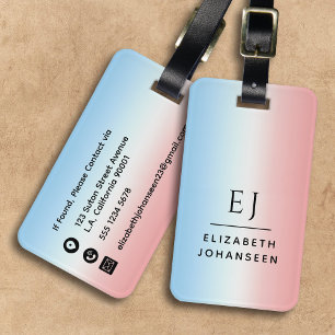 Etiqueta Para Maletas Iniciales modernas degradado blanco rosado monogra