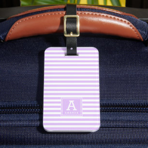 Etiqueta Para Maletas Iniciales Monogramadas con Rayas Suaves de Lavanda