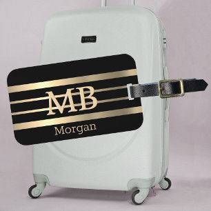 Etiqueta Para Maletas Iniciales/ Nombre 3D en Oro DIY, Franjas Bk/Oro, N