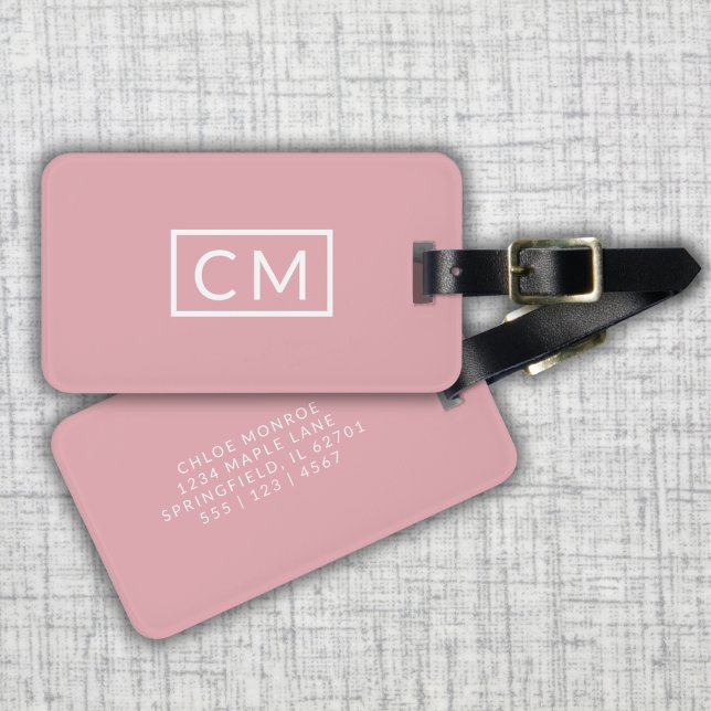 Etiqueta Para Maletas Iniciales simples monogramadas rosadas modernas (Subido por el creador)