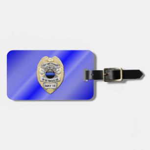 Etiqueta Para Maletas Insignia de la Línea Azul Delgada con botón en el