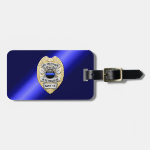 Etiqueta Para Maletas Insignia de la Línea Azul Delgada con botón en el