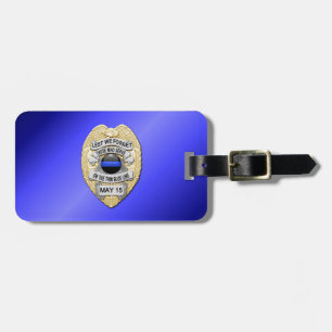 Etiqueta Para Maletas Insignia de la Línea Azul Delgada con botón en el