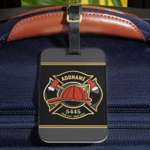 Etiqueta Para Maletas Insignia del Departamento de la Estación de Bomber