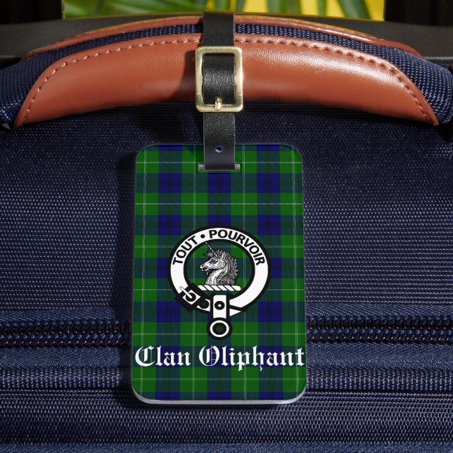 Etiqueta Para Maletas Insignia Escudo de Clan Oliphant y Tartán (Anverso In situ 2)