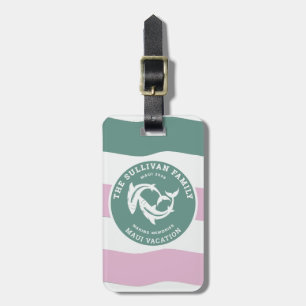 Etiqueta Para Maletas Insignia Retro Verde Sage Familia de Tiburones Vac