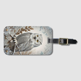 Etiqueta Para Maletas Invierno de Lechuza Blanca con Nieve