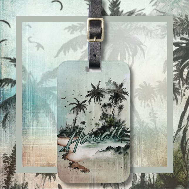 Etiqueta Para Maletas Isla Hawaii Tropical Palm Tree (Hawaii Tropical Palm Tree Island)