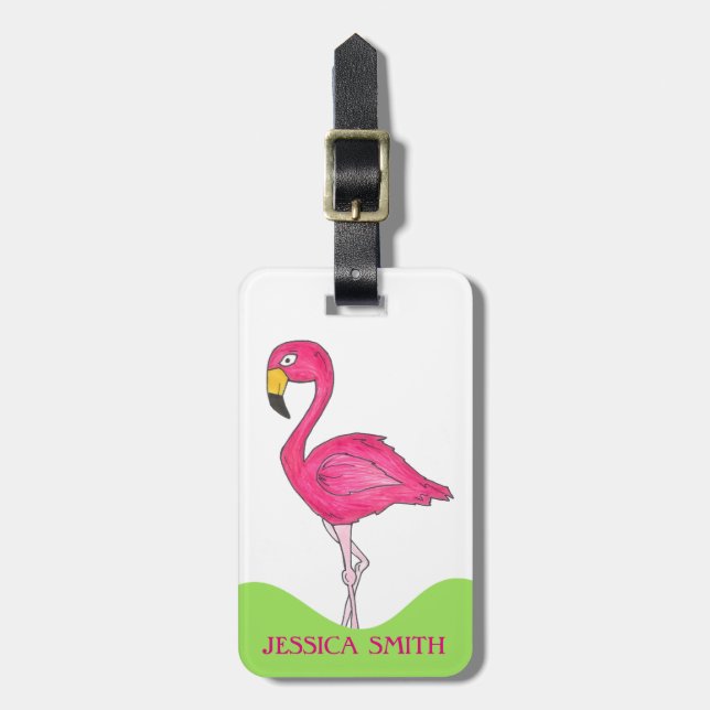 Etiqueta Para Maletas Isla Tropical Flamingo Rosa Personalizado (Frente Vertical)