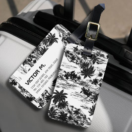 Etiqueta Para Maletas Isla Tropical Hawaiana Blanco Negro Personalizado