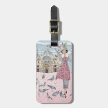 Italia Venecia viajes chica de palomas grises rosa