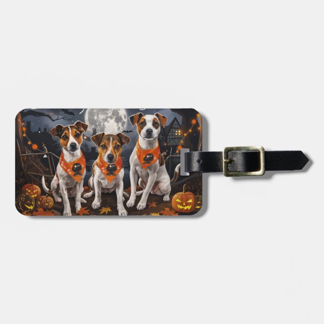 Etiqueta Para Maletas Jack Russell Halloween Spooky (Frente Horizontal)