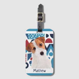 Etiqueta Para Maletas Jack Russell Terrier Dog Blue and Red Geometric