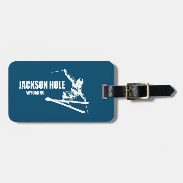 Etiqueta Para Maletas Jackson Hole Wyoming Skier (Frente Horizontal)
